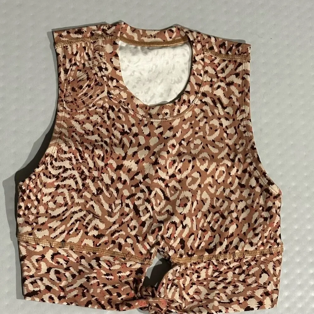 SET MARIIA Eco Bamboo Organic Cotton Animal Print Knot Crop Top Biker Short AXS